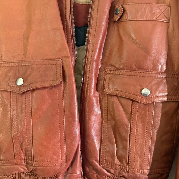 Vintage 1970s Reversible Leather Bomber Jacket in Rust Brown Size Medium - Picture 4 of 7